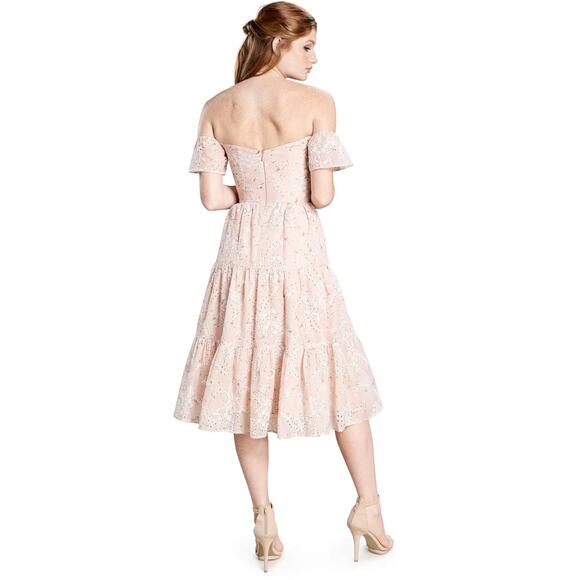 Dress the Population River Blush Pink Off Shoulder Eyelet Tiered Midi Dress NWT - Picture 2 of 8
